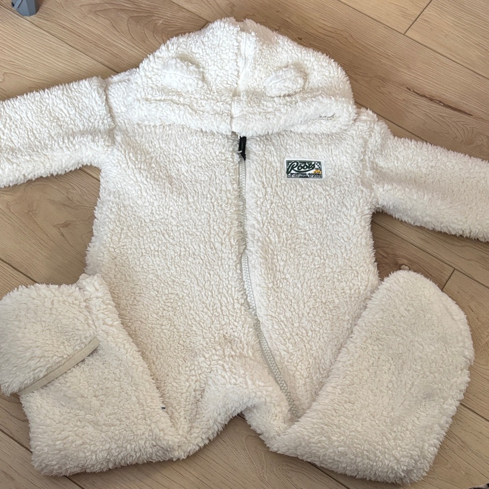 Roots Cozy White Kids Footie